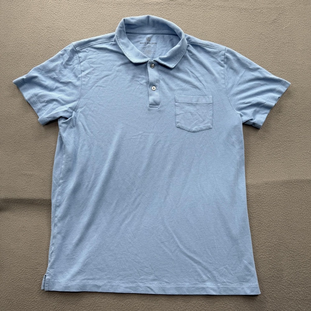 Mack Weldon‎ Polo Shirt Mens 2XL Blue Pocket Lightweight Stretch Knit Casual